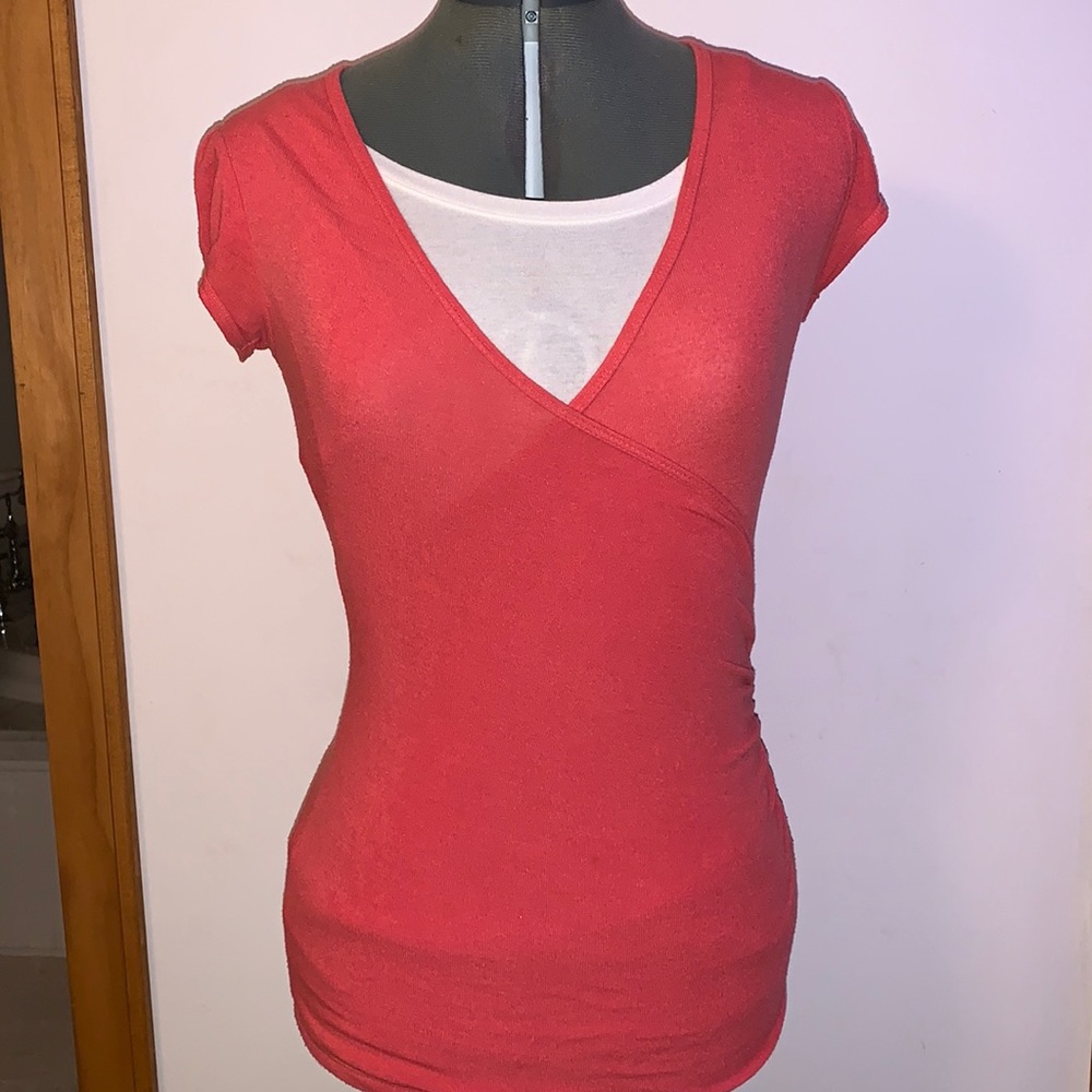 Coral Deep V Cap sleeve T-shirt